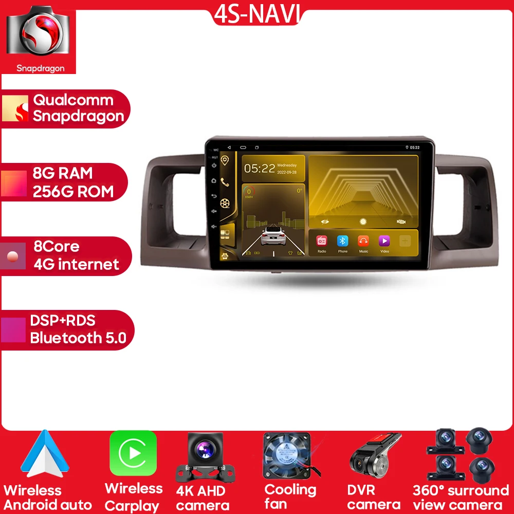 

Qualcomm Snapdragon Android 13 Car Radio Player For Toyota Corolla E130 2000 -2004 5G WIFI Carplay 360 Camera No 2DIN AUTO