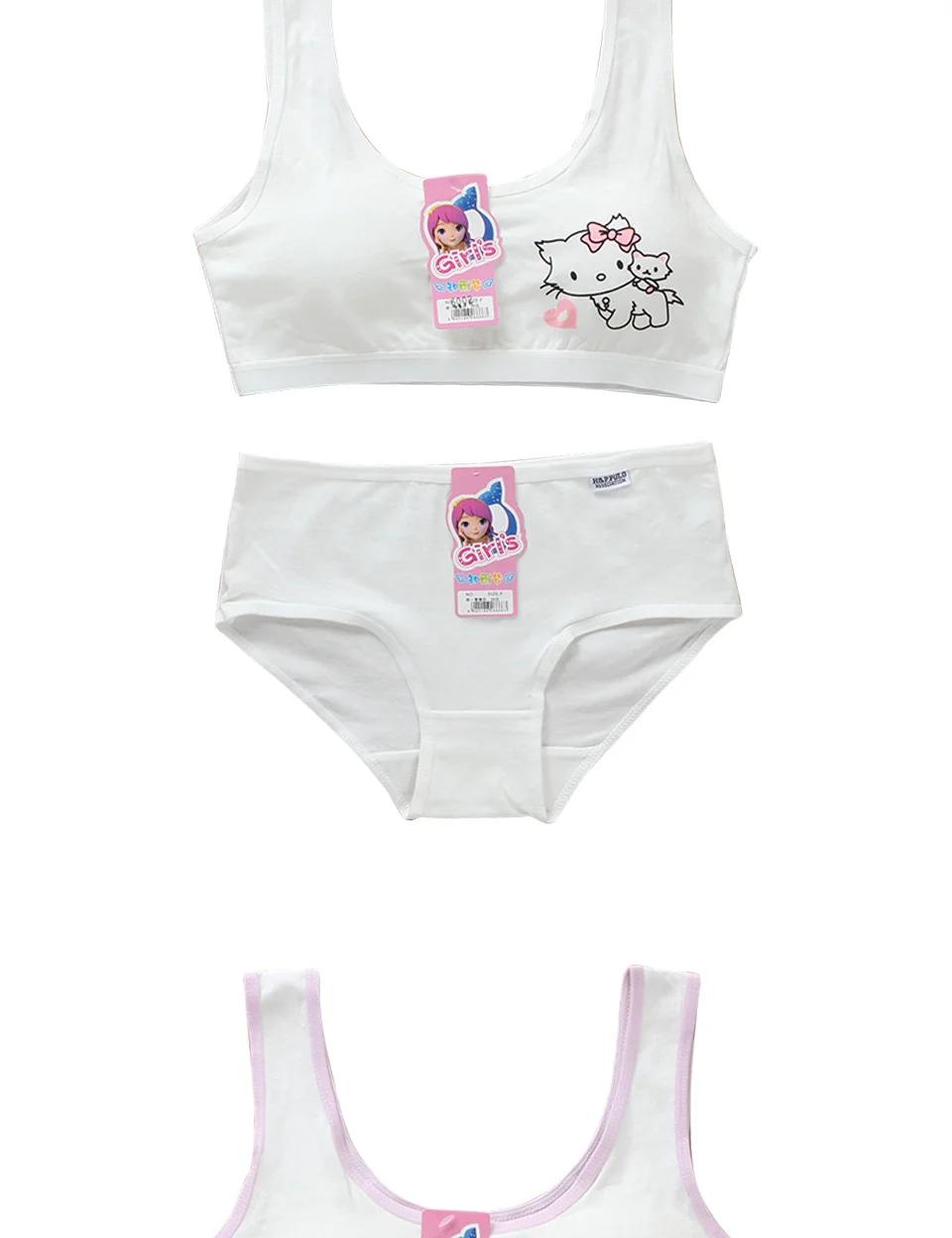 LJMOFA Girls Cute Underwear Set Kids Cotton Sports Training Bra Solid Color Letters Printed Neckline Teenage Briefs Panties B219