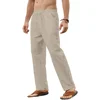 Men's Cotton Linen Pants Basic Versatile Fashion Loose Pants Male Breathable Solid Casual Drawstring Jogger Yoga Baggy Trousers 4