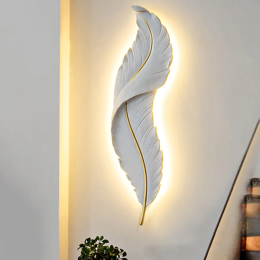 

Modern Resin Feather LED Wall Lamp Bedroom Bedside Long Wall Lamp Restaurant Hotel Hallway Corridor Stair Background Wall Sconce