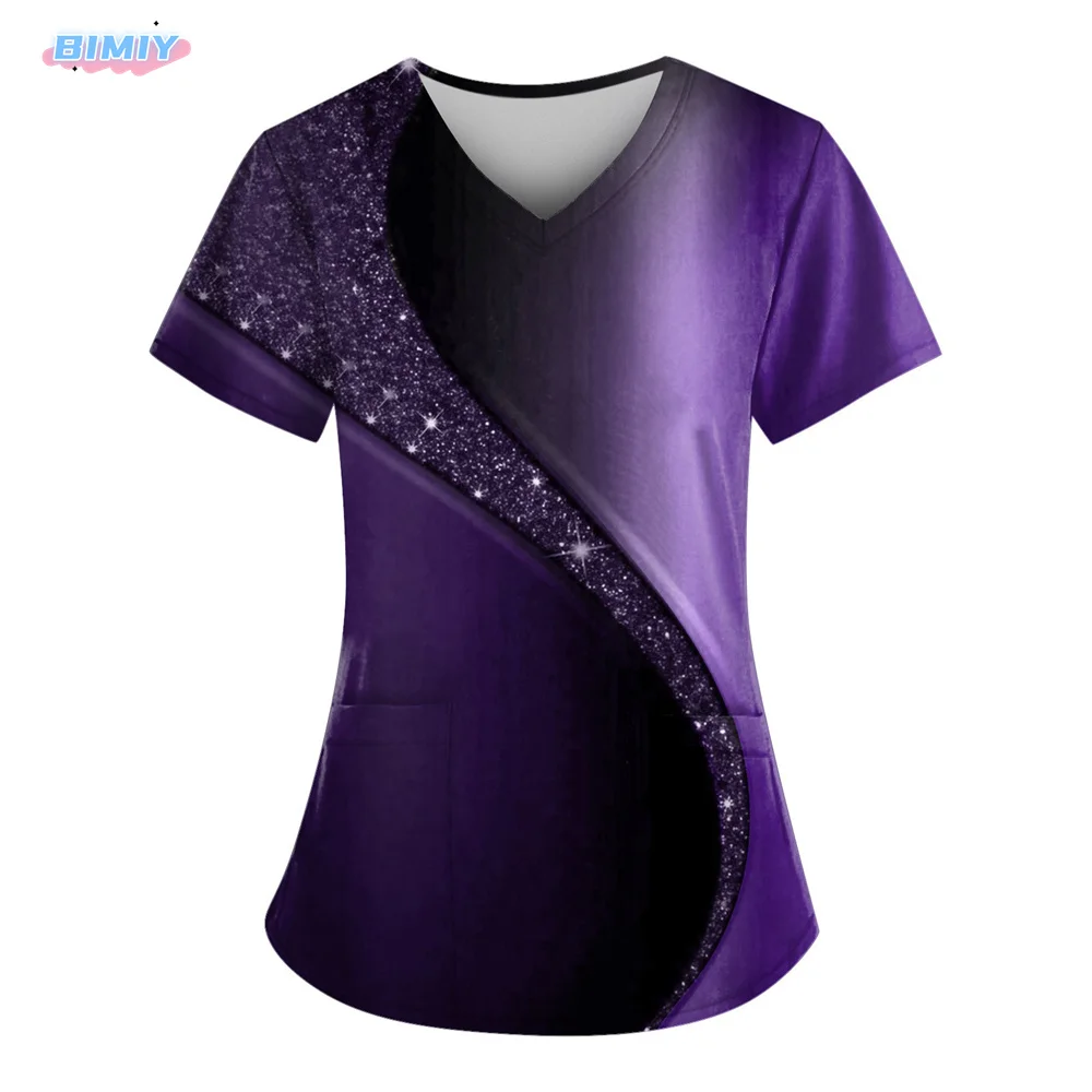 

Women Nurse Uniform Starlight Pattern 3D Print V-Neck Pocket Medical Uniforms Fashion Nursing Scrubs Uniforme Women's Work Wear