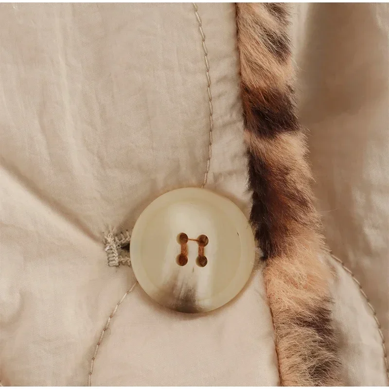 Parkas acolchadas de leopardo de doble cara para mujer, abrigo vintage de polar con solapa y botones, de manga larga, ropa de abrigo gruesa y cálida para mujer 2025