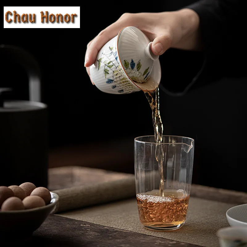 140ml Pure Hand-painted Hydrangea White Porcelain Tea Tureen Vertical Tea Maker Bowl With Lid Household Kung Fu Teaware Ceremony