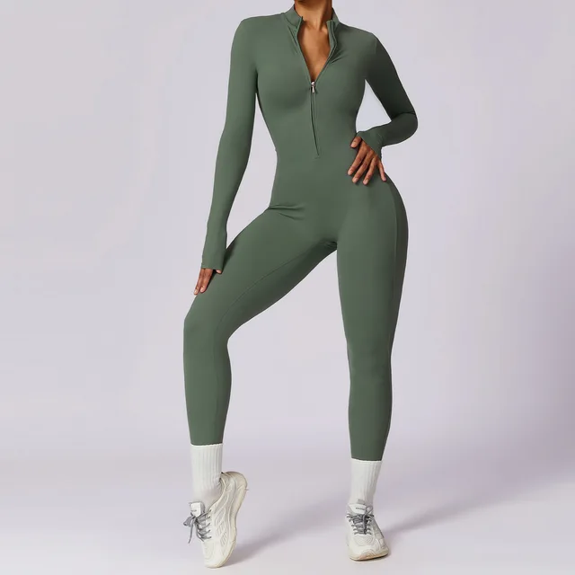 Women Yoga Jumpsuit Fitness Sports Suit Zipper Elastic One-Piece Bodysuits Gym Long Sleeve Gym Runing Push Up Workout Sportwear 6
