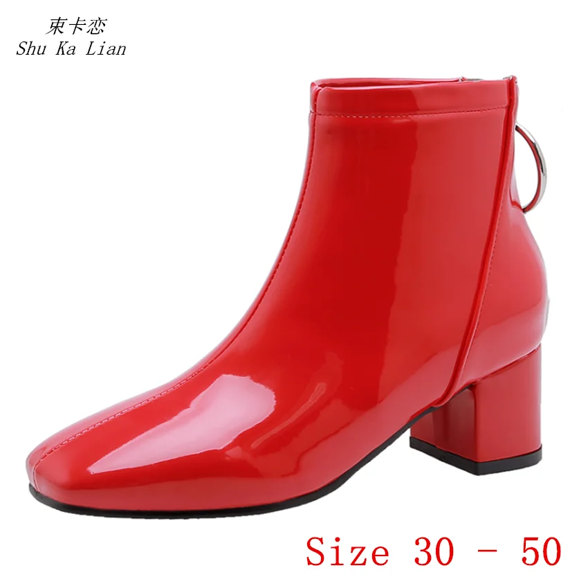 

Spring Autumn Winter Women Short Ankle Boots High Heels Ladies Shoes Small Plus Size 30 - 50