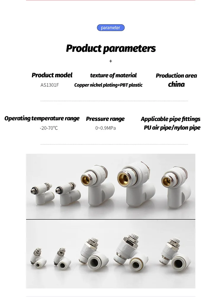 Description Picture 2 of itemAL Pneumatic Speed Flow Controller 6mm 8mm 10mm 12mm OD Hose Tube 1/4"1/8"3/8"1/2"BSP Male Gas Airflow Limit Valve Quick Fitting