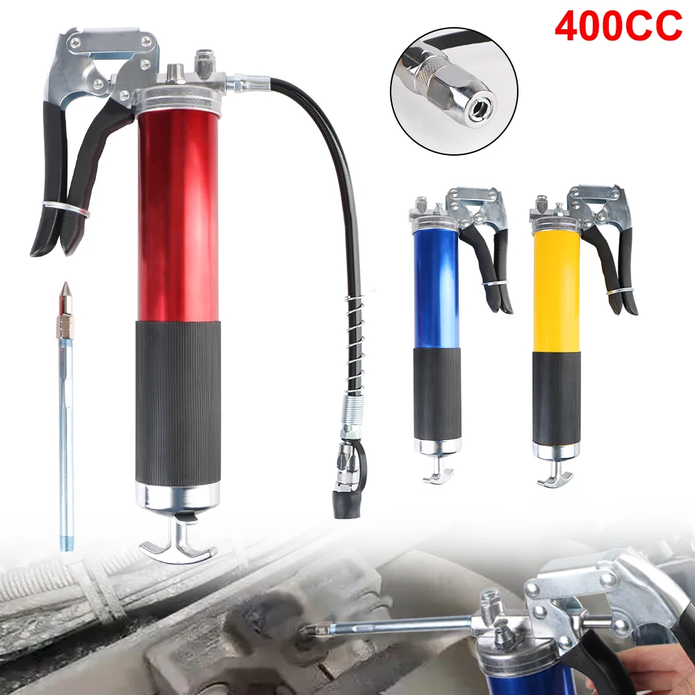 Oil Pistol Grip Pump Coupler Grease Gun Filler With 2pcs Hose Adapter ​400CC Greasing Injection 6000-7000psi High Pressure