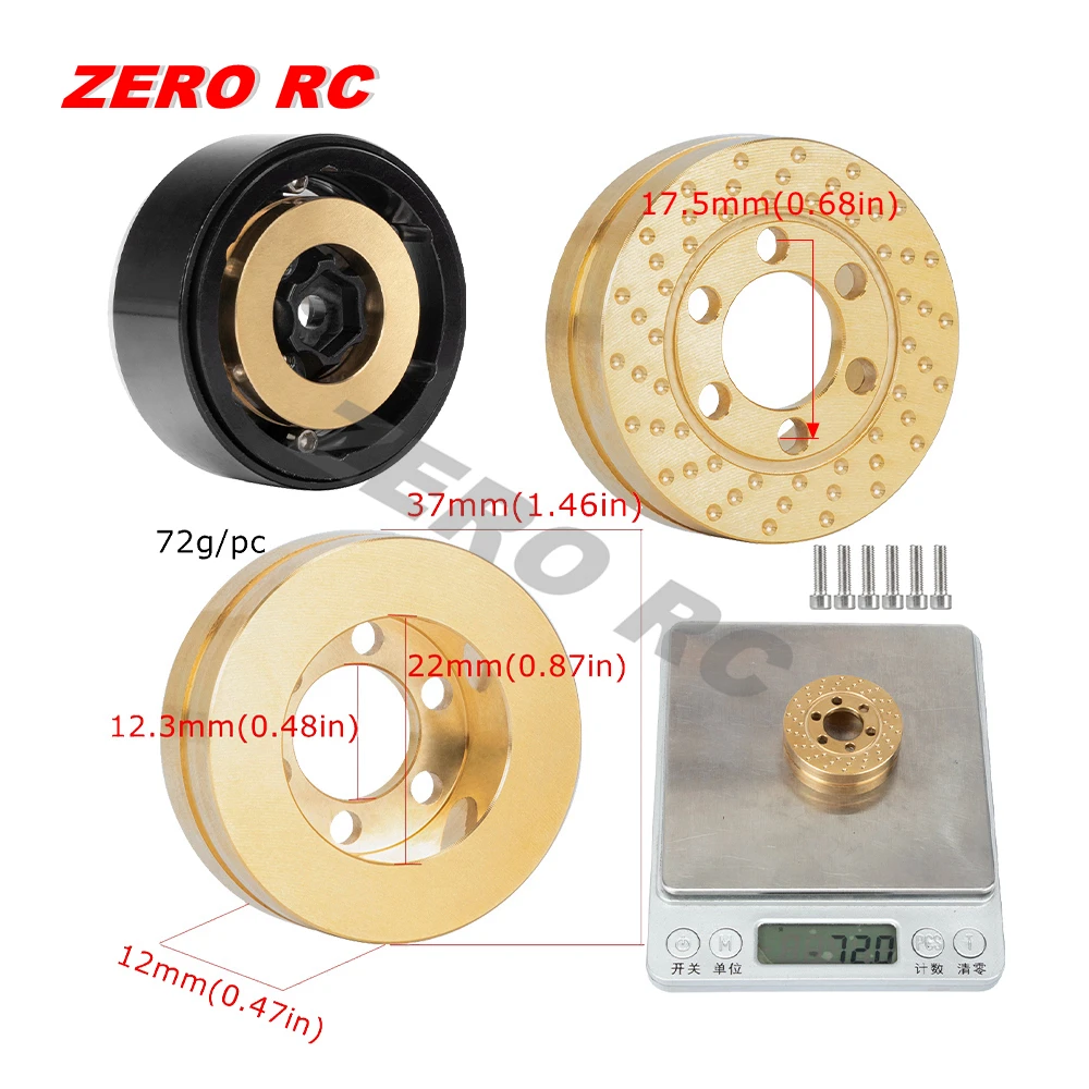 헤비 듀티 1/10 RC 락 크롤러 트럭 1.9 2.2 비드록 휠 림 허브, 6 센터 홀 황동 카운터 웨이트 72 g/Pc 136 g/Pc