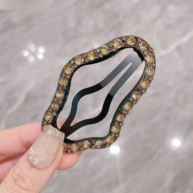 2pcs Women Hairpin Full Diamond Cloud Shaped Back Head Hairpin Broken Hairs Finishing Headdress Grab Clips Rhinestones Headwears