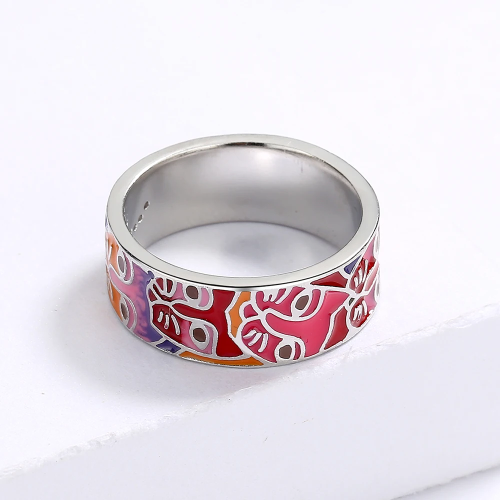 silver rings silver ring wedding rings Ring for Women's Fashion Color Epoxy Cat Face Ring Unique Handmade Enamel Jewelry 925 Silver Wedding Bridal