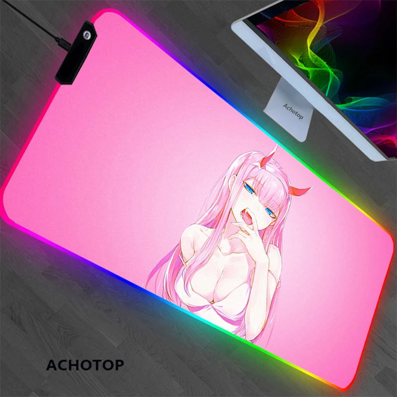 Anime Girl Zero Two RGB Kawaii Mouse Pad XL Luminous LED Laptop Mini Game Accessories Gamer Keyboard Carpet Pad Gaming Mouse pad