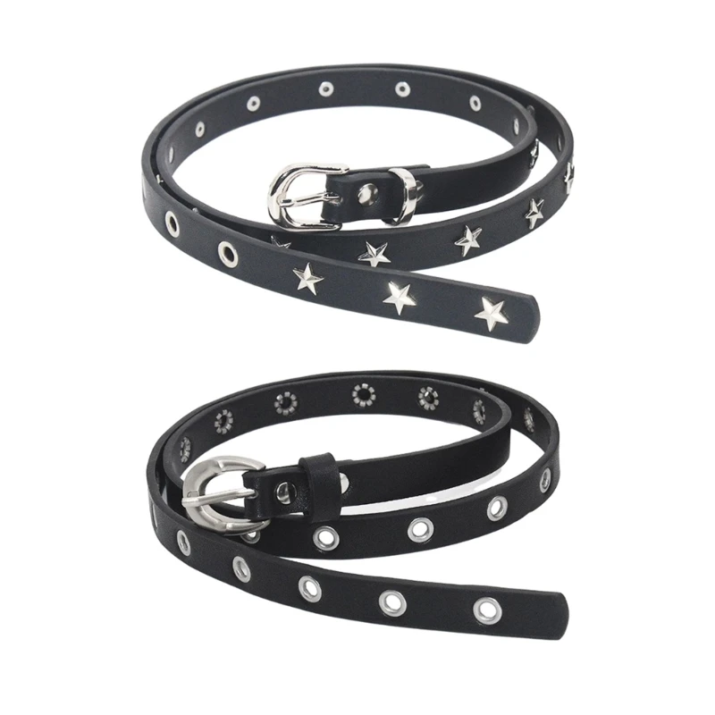 

Pin Buckle Waist Belt with Rivet Adjustable Waist Belt for Women Jean Skirt Coat
