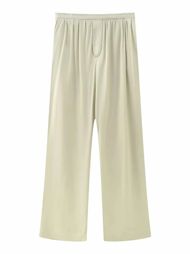 

Spring 2023 New Casual Womens Solid Satin Feeling Long Pants Chic Lady High Waist Fashion Soft Trousers Feamle Straight Pants