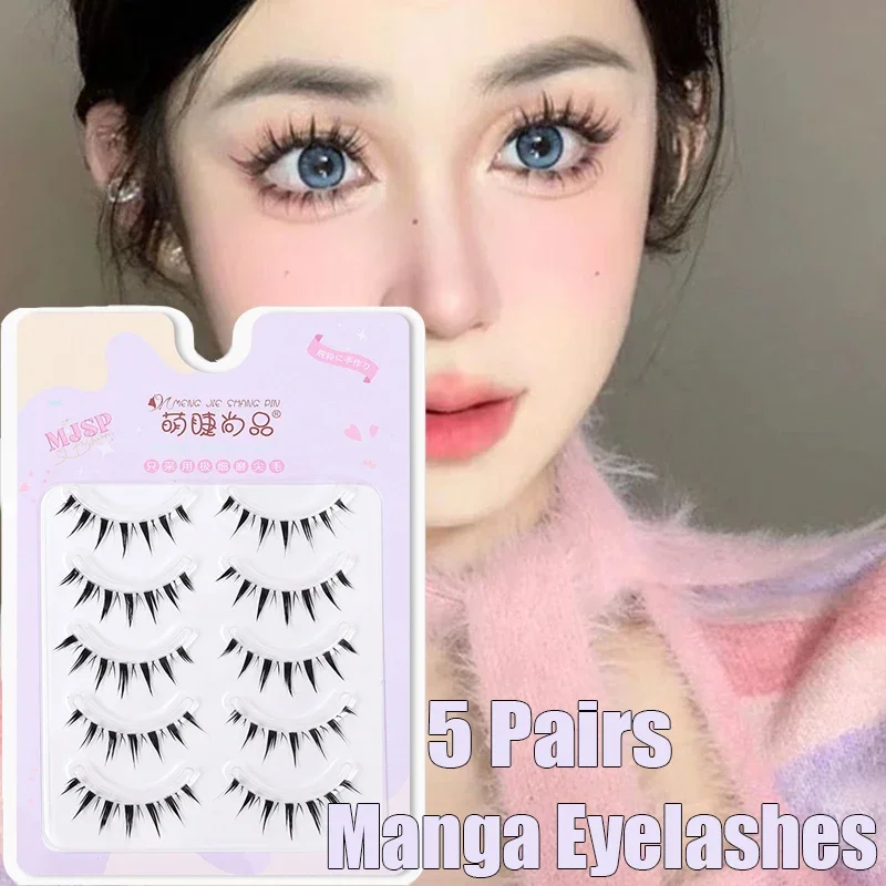 

5 Pairs Manga Eyelashes Natural Long 3D Mink Lashes Fluffy Volume Mink False Eyelashes Cruelty Free Wispy Lashes Makeup Cilios