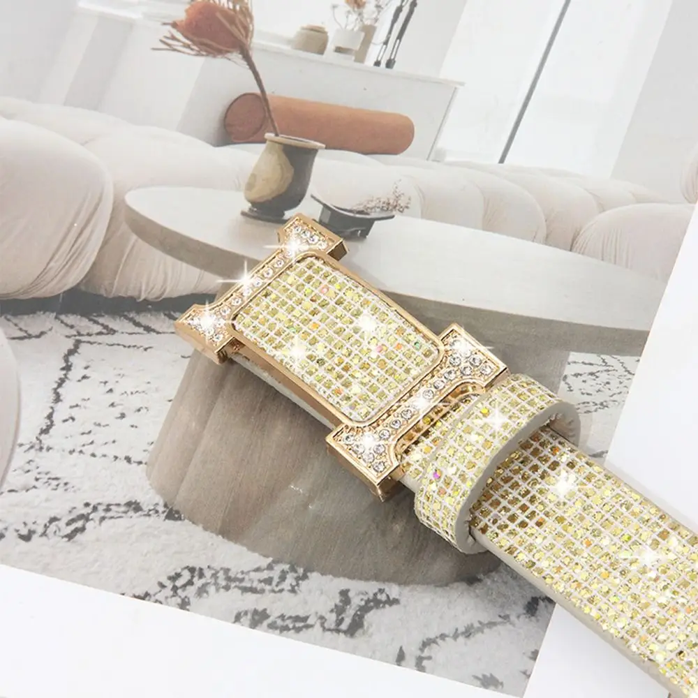 Mode Bling Bling Funkelnden Strass Gürtel Vielseitig Glitter PU Leder Gürtel Luxus Marke Design Rutsche Schnalle Gürtel Frauen – Detail 7