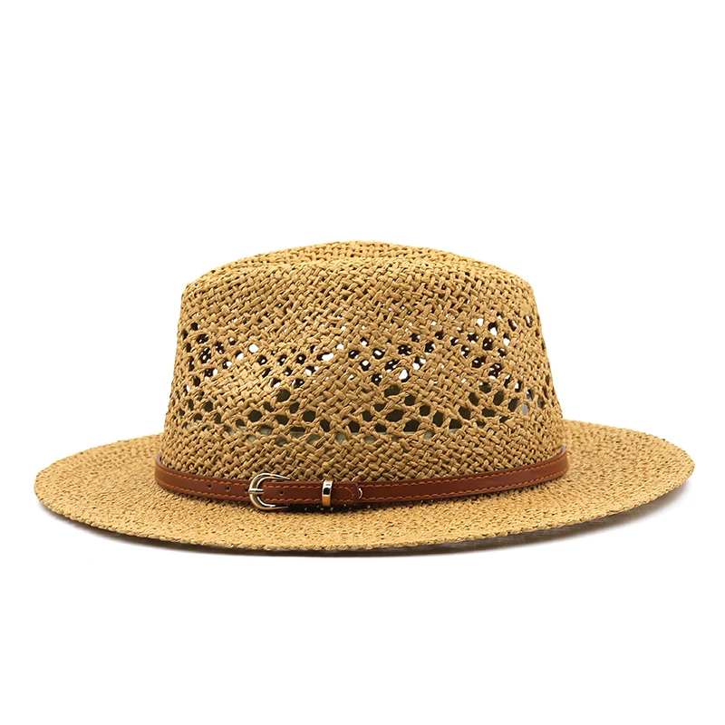Fashion Hollowed Handmade Cowboy Straw Hat Women Men Summer Outdoor Travel Beach Hats Unisex Solid Western Sunshade Cap