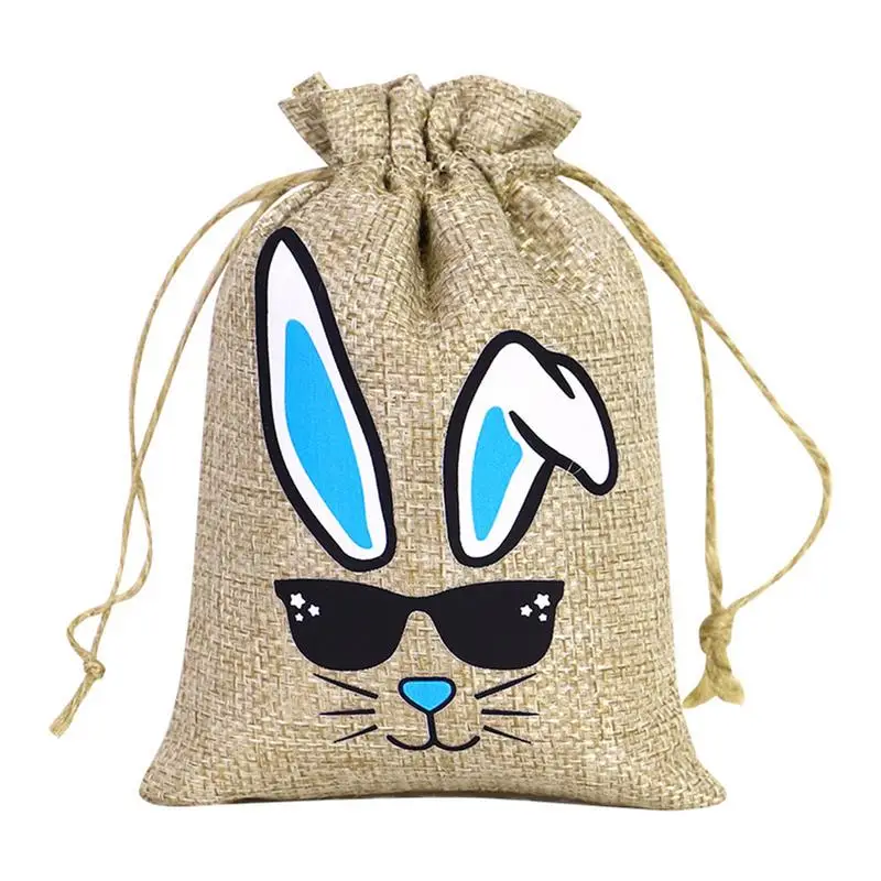 Easter Rabbit Linen Jute Bag 12 Pieces Goody Bag With Drawstring Bunny Burlap Bag Burlap Sack Linen Egg Candy Bag For Party
