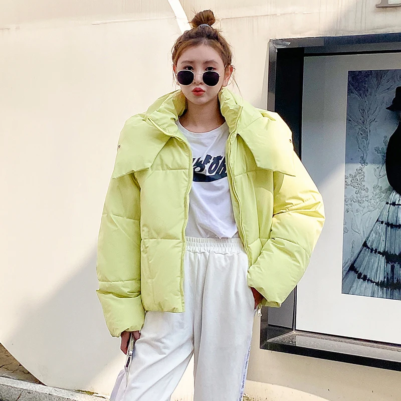 

New Short Hooded Coat Thick Warm Winter Jacket Women Casual Loose Stand Collar Oversize Outerwear Fmeale Solid Parka