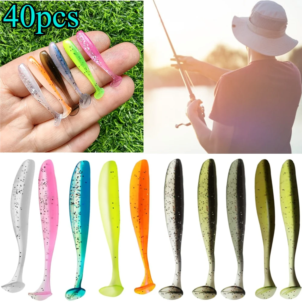 40 Stück mikroweiche Angelköder, 40 mm/0,5 g, T-Schwanz-Wurmköder, kleiner künstlicher Köder, Jig-Wobbler für Barsch- und Hecht-Angelgerät