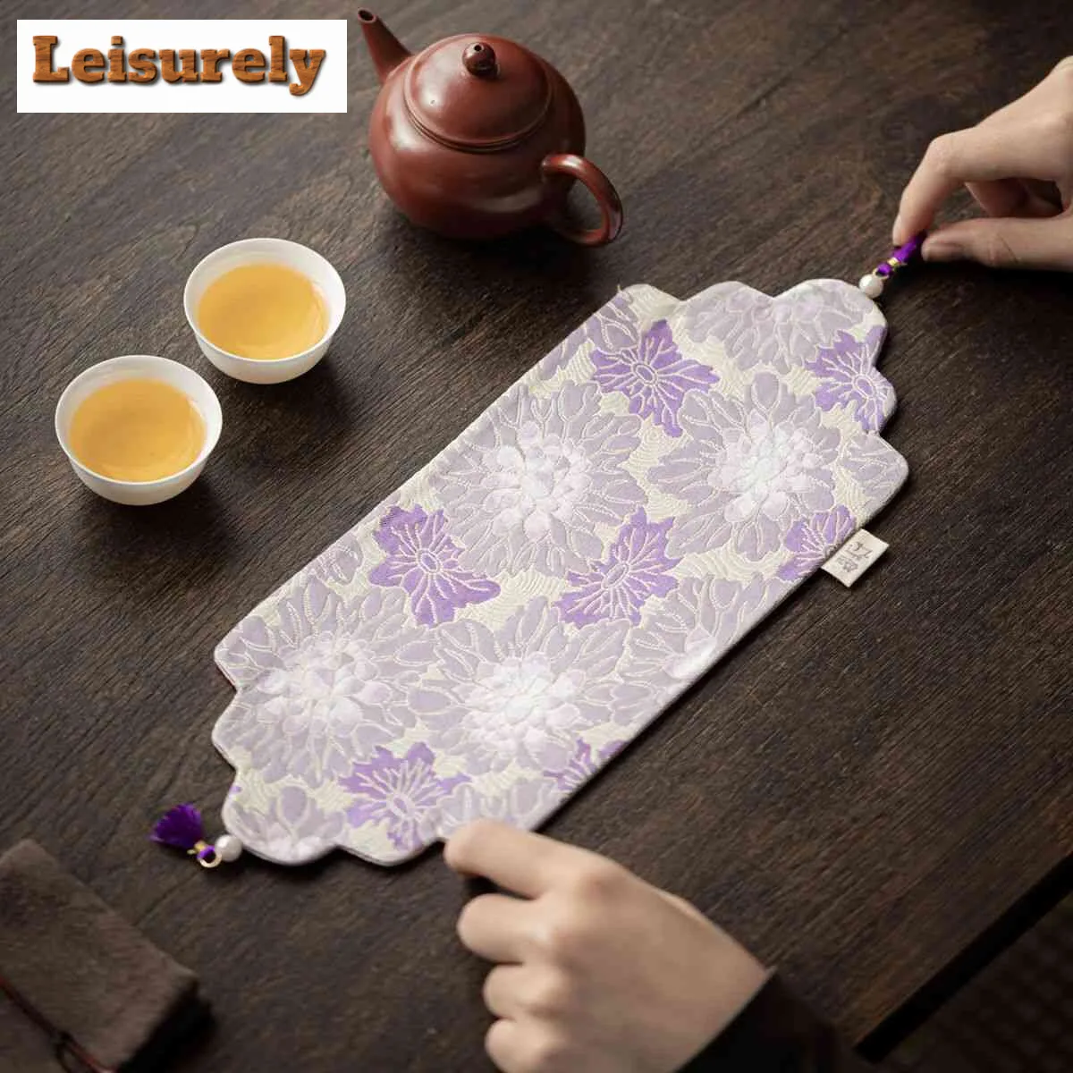 Chinese Purple Flower Anti-scald Tea Table Mats Zen Drink Coaster Dinner Table Cloth Mat Chinese Tea Set Equipment Decoration
