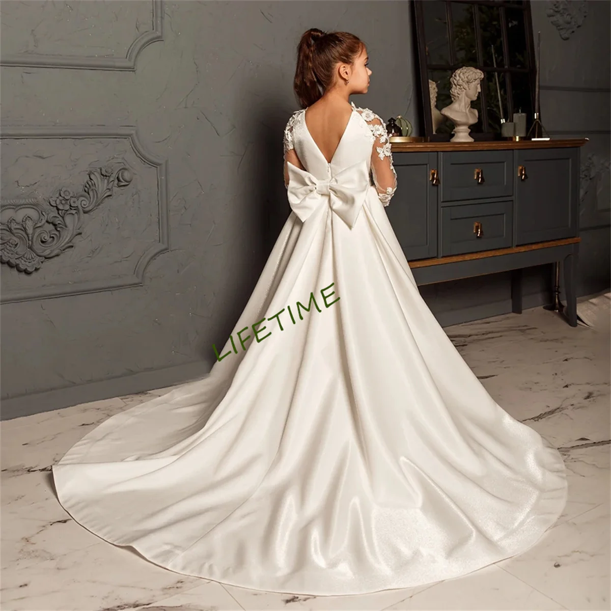 Robe Princesse Fille Robe De Communion Fille Dentelle Manches