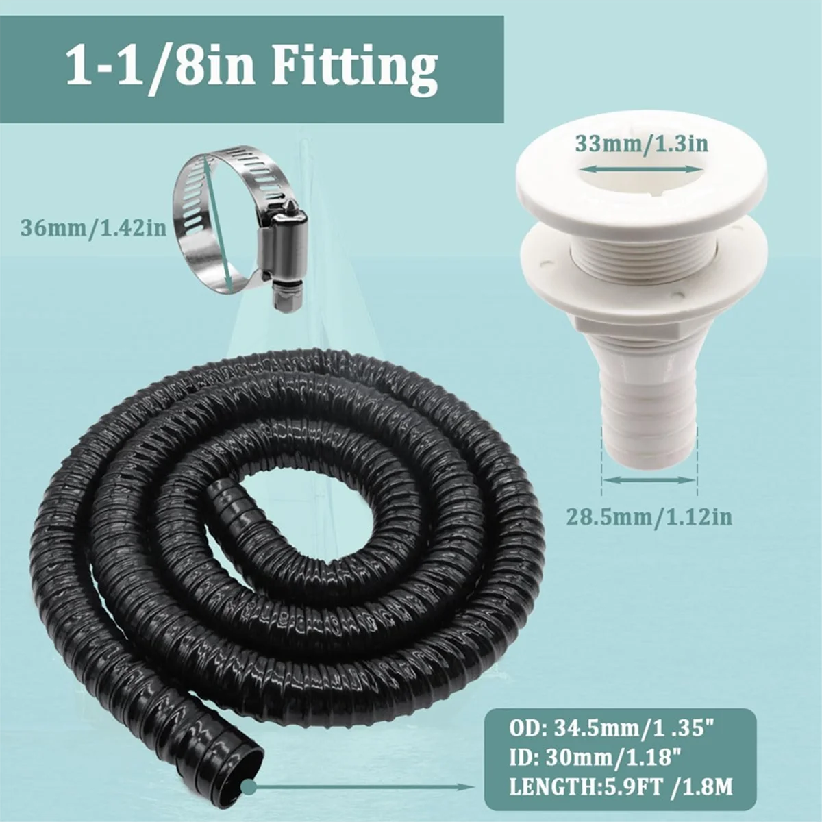 BAAU 1-1/8-Inch Bilge Pump Hose Dia Plumbing Kit,Bilge Pump Installation Kit , Drain Outlet Replacement Hardware