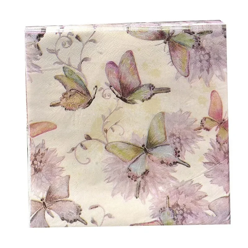 20Pcs/Bag Napkins Paper Butterfly Floral Print Decoupage Napkin Paper Tissue for Xmas Wedding Decor Party Table Supplies