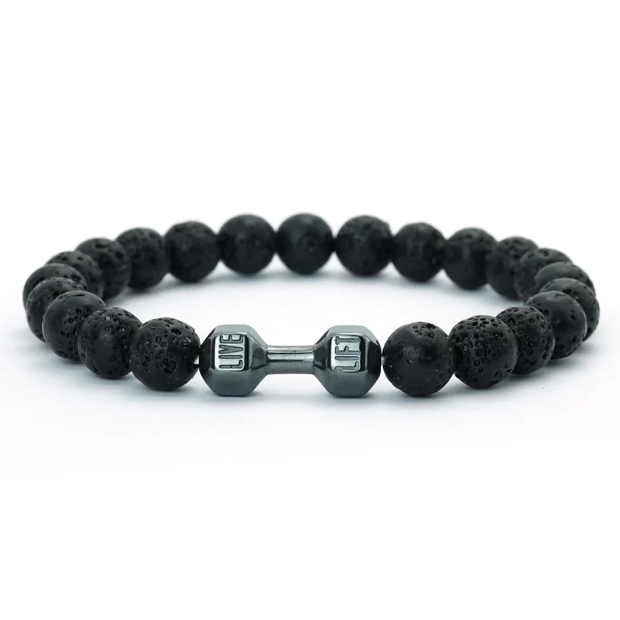 Volcanic Stone Hematite Mens Meditation Bracelet