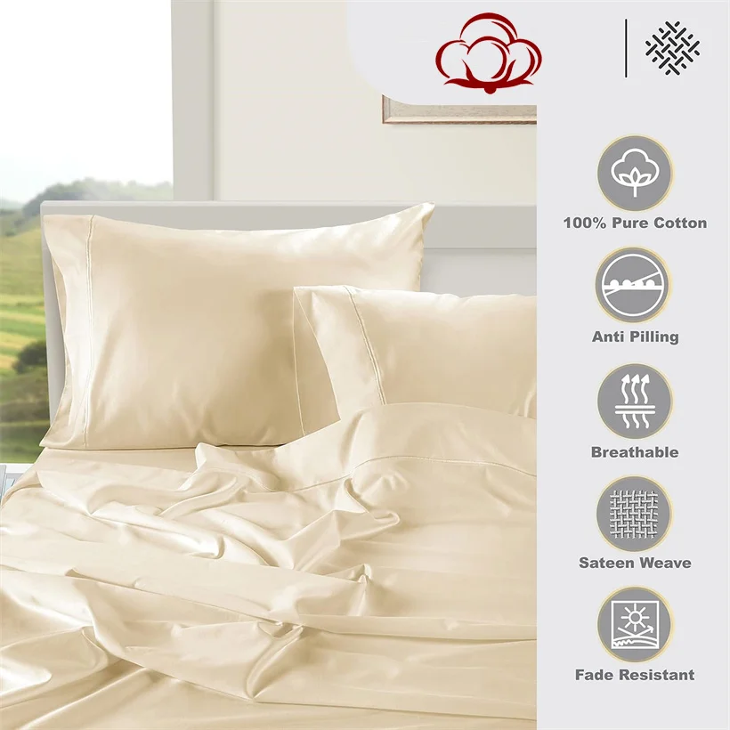 Luxury 800TC Egyptian Cotton Sheets (Fitted Sheet + Flat Top Sheet + Pillowcase) High End Hotel Bedding Set 4/6pcs Bed Sheet Set 4