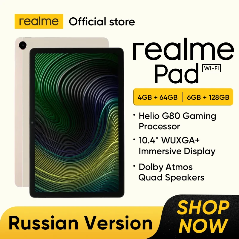  realme Pad Tablet WiFi Version Helio G80 Processor 7100mAh Mega Battery 10.4" WUXGA+ Immersive Display Dolby Atmos Quad Speakers 