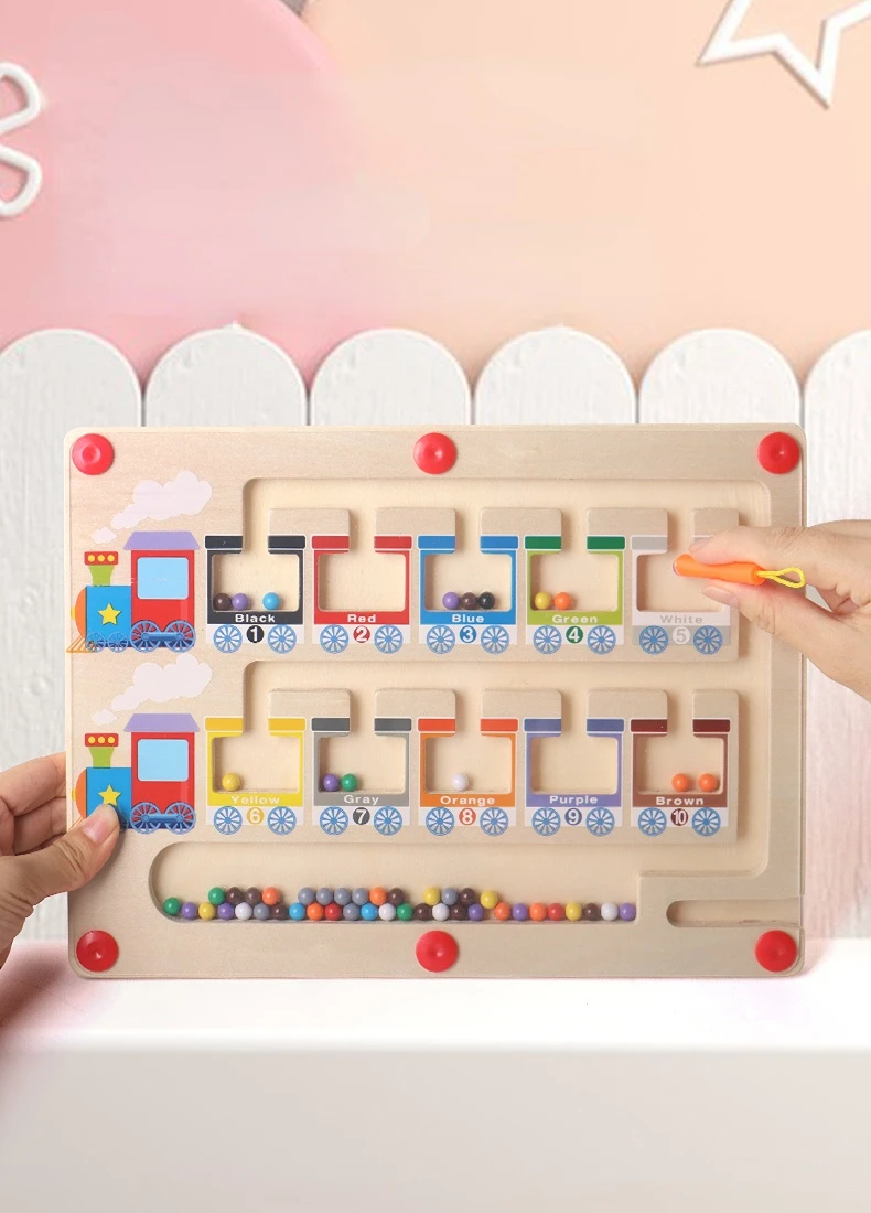 Children Montessori Toy Magnetic Pen Moving Ball Game Color Sorting Counting Board Fine Motor Training Sensory Educational Toys