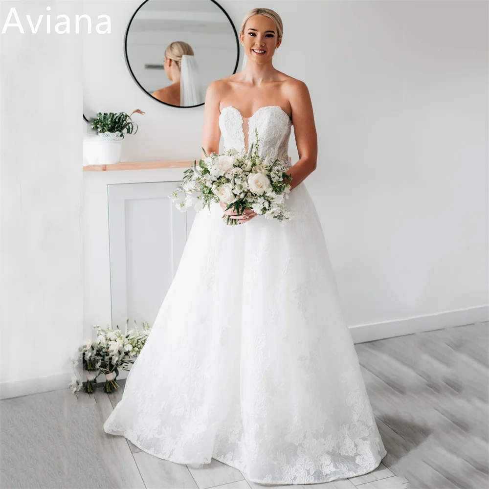 

Aviana Elegant Lace Appliques Sweetheart Strapless A Line Wedding Dress Backless Sleeveless Bridal Gown Vestido De Novia