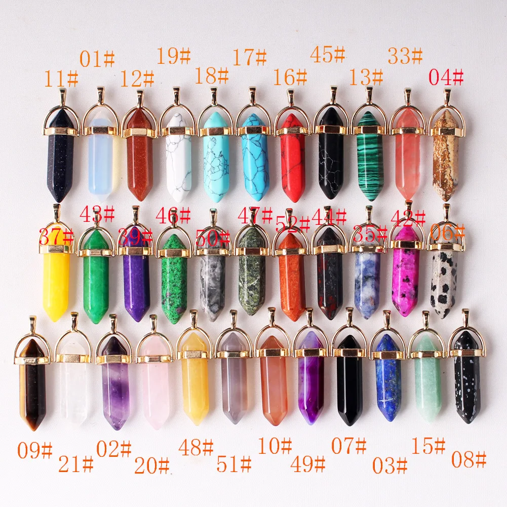 Natural Stone  Hexagonal Prism Healing Crystal Charms Pendants For Diy Earrings Necklace Jewelry Making