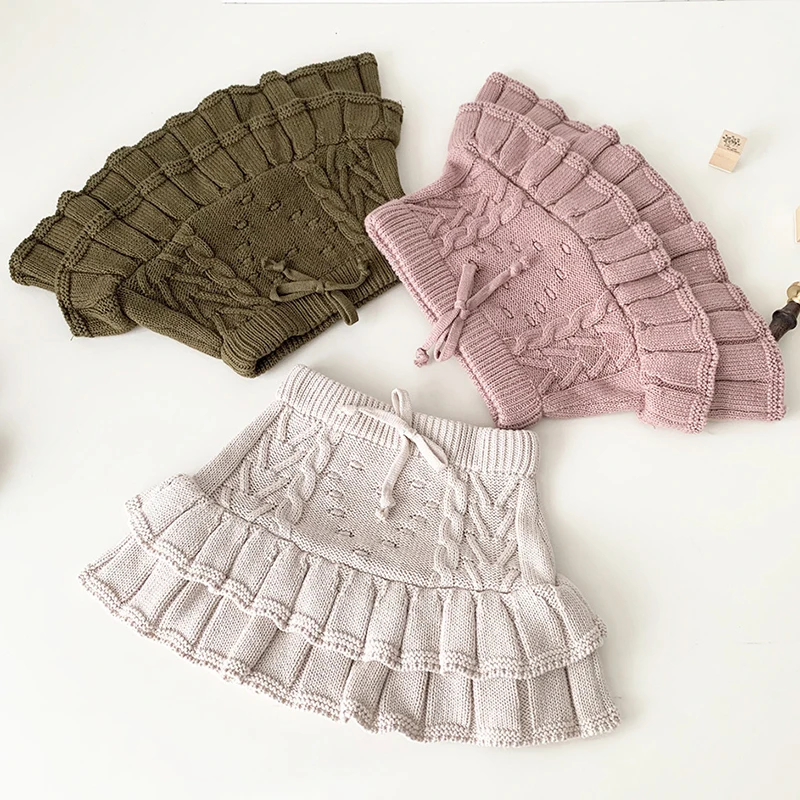 Autumn Children Clothes Kids Lovely Knitting Skirt Shorts Bottoming Princess Pleated Skirts Spring Baby Girls Knitting Shorts