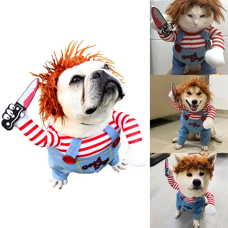 Dog Costume Set Funny Dog Cosplay Clothes Puppy Party Dress Up Apparel Outfit Chihuahua Deadly Doll Set Halloween Costume for S-XL Dogs Cats