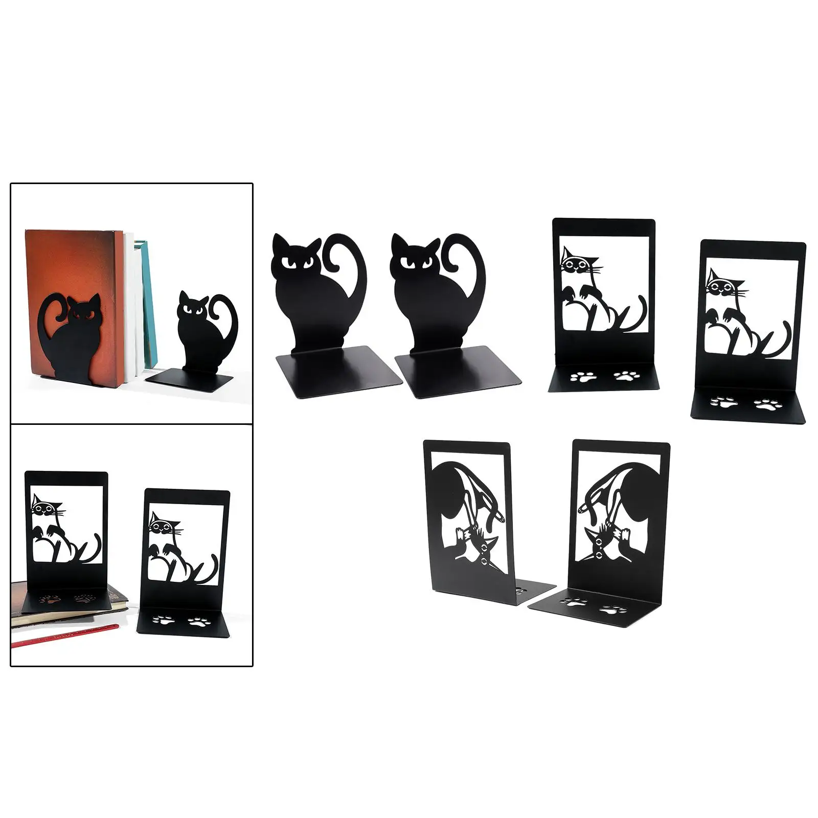 2Pcs Cat Bookends for Heavy Books Cute Support for Shelves Kids Room Desktop book holder book stand