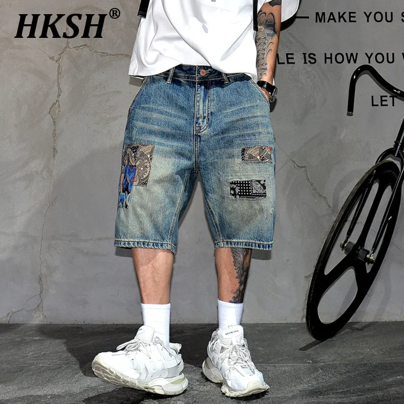 

HKSH, американский Ретро стиль, шикарные свободные бриджи в стиле ретро, мужские трендовые Капри большого размера с цветком кешью HK1507