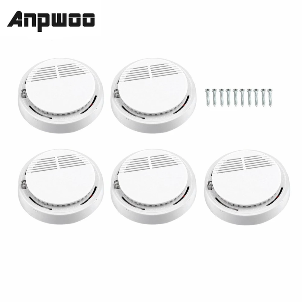 

ANPWOO 5Pcs 10Pcs Smoke Sensor Alarm Sensitive Photoelectric Independent Fire Smoke Detector for home security alarm system