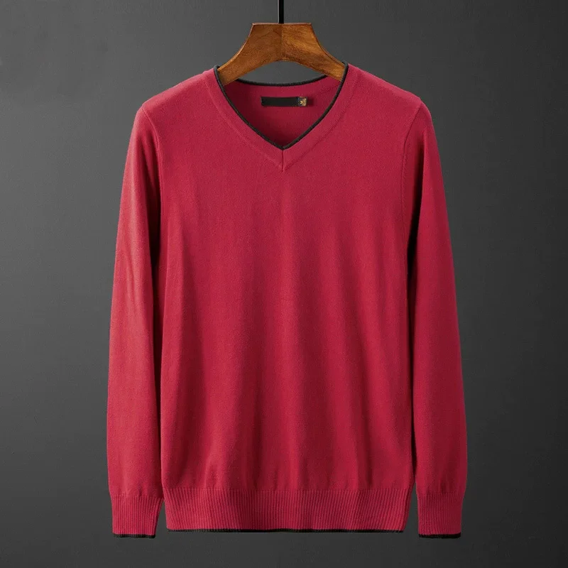 Maglione Uomo In Lana Lavorato A Maglia, Scollo A V, Maniche Lunghe, Fit Slim, Colore Tinta Unita, Basic, Casual Business, Autunno E Inverno, Morbido E Caldo