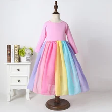 

Girls Princess Dress Girl Spring Autumn Fashion Casual Rainbow Puffy Gauze Long Princess Dresses Sweet Clothes For 2-6 Y Kids