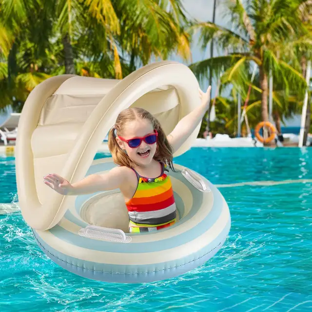 Baby Pool Float With Canopy Floating Pool Chair Adjustable Float Trainer With Sunshade For Babies Toddler Kid Puddle 1