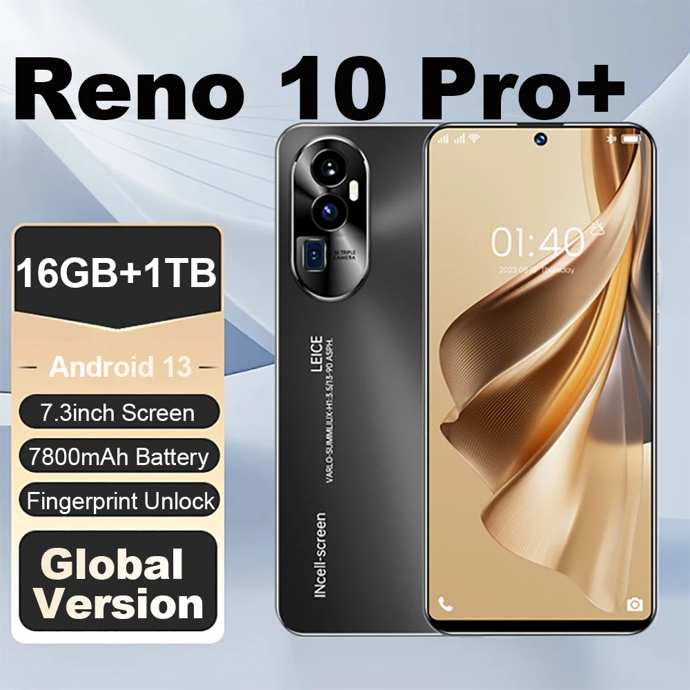 Smartphone Reno 10 Pro +, téléphone portable, écran 7.3HD, 16G + 1T, 7800mAh, 50MP + 108MP, Android 13, Celulare, 4G, 5G, Qualcomm8, Isabel 2, touristes, SIM