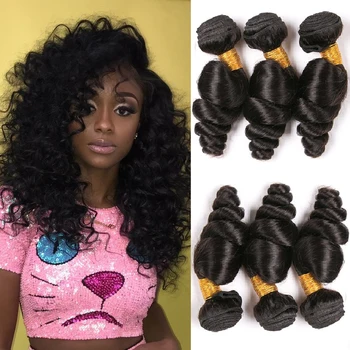 Capelli Corti Ondulati Sciolti, Offerta 3 Fasci, Extension di Capelli Umani Vergini Indiani Grezzi per Donna, Cheveux Humain in Saldo