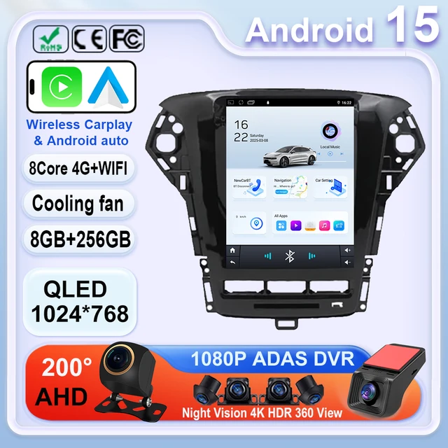 Autoradio Android 14, Carplay, 4G, WiFi, BT, Écran 2011 Pouces, Stéréo, QLED, DSP, Limitation, pour Voiture Ford Mondeo MK4 (2013-9.7) 1