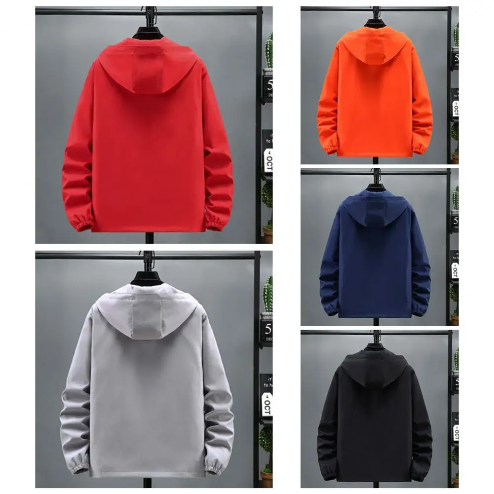 

Trendy Spring Autumn Hooded Pockets Solid Color Jacket Coat Windproof Jacket Quick Drying Coldproof