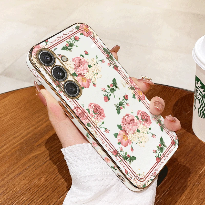 Pink Rose Luxury Plating Phone Case Cover