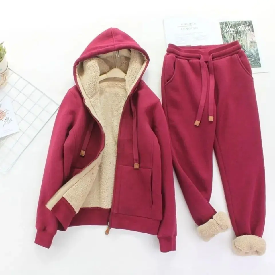 Winter Plush Thickened Suit New Korean Sports Suit Women's Loose Coat+Trousers Casual Thermal Two-piece Set 4XL 100KG