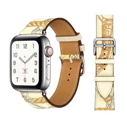 Premium Genuine Leather Watch Bracelet Strap - Timeless Elegance - S11 - 10 42mm 40 41mm (White Print)