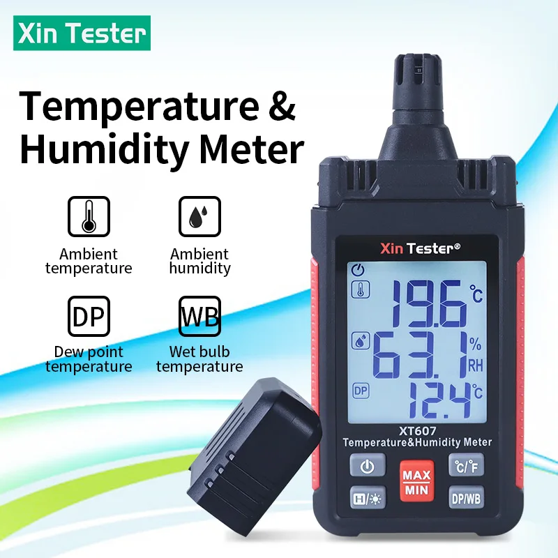 

Термометр-Гигрометр Xin Tester XT607 с ЖК-дисплеем, цифровой психохромный измеритель влажности и температуры росы с лампочкой