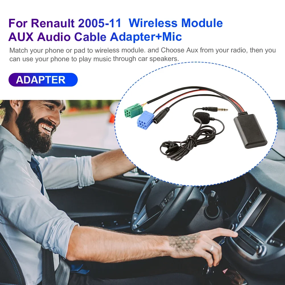 Audio MP3 Music Adapter for Renault Laguna AUX IN Car Bluetooth-Compatible Adapter Cable with MIC Radio Stereo AUX Cable Adapter